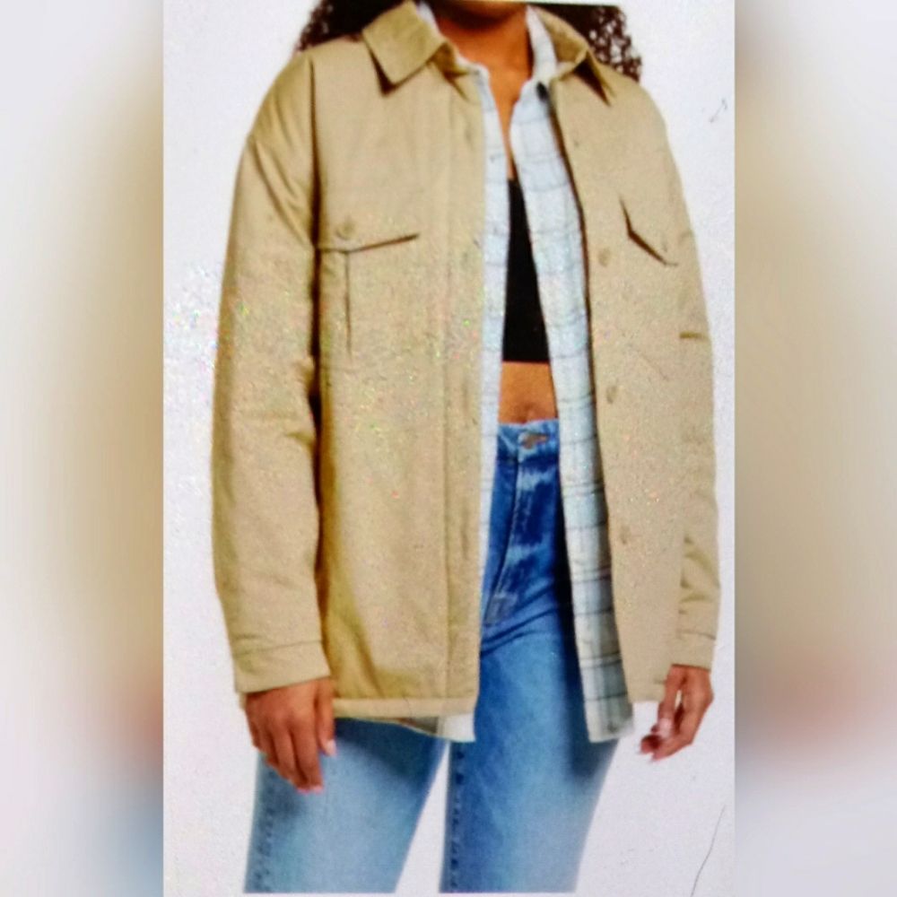 NWT BP 100% COTTON EXTERIOR QUILTED BUTTON UP SHIRT JACKET STADIUM JACKET